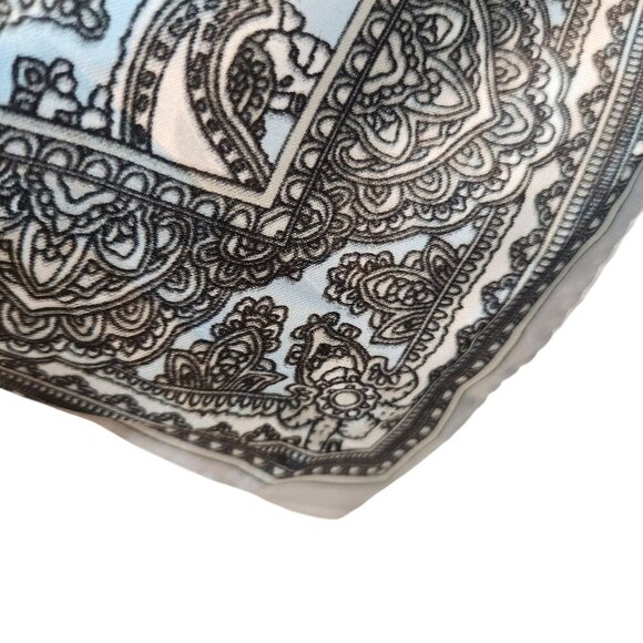 Lt Blue Black White Silver Paisley Satin Scarf Western Wild Rage Boho Chic 23" - Picture 2 of 11
